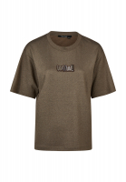 Shirt with lettering made of pearls and sequins