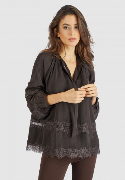 Satin blouse with lace trim