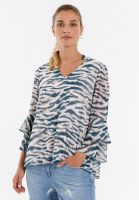 Blouse with ruffle sleeves and animal print