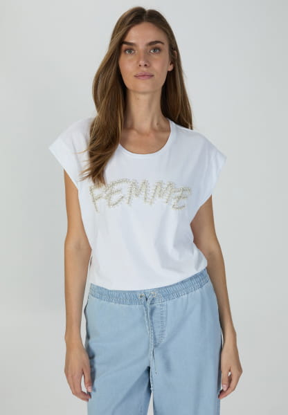 T-Shirt mit Perlenstickerei