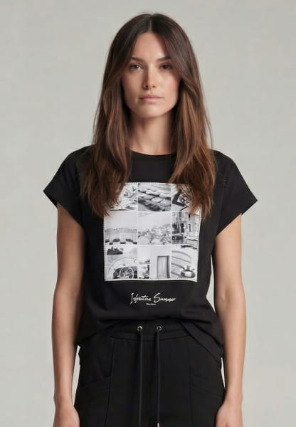 Shirt with black and white photo print