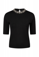 Sweater with rhinestone neckline