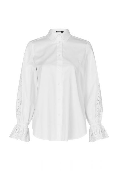 Shirt blouse with placed perforated embroidery