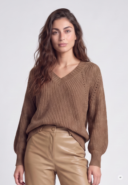 V-neck sweater with metallic blend