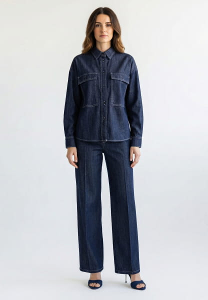 Oversized denim shirt with logo embroidery