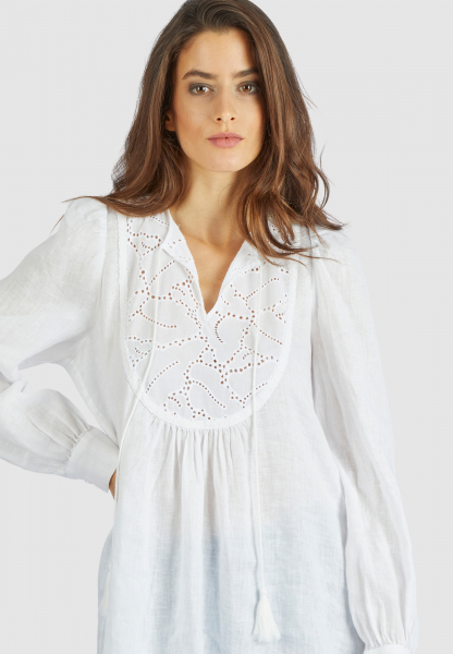 Linen blouse with perforated embroidery