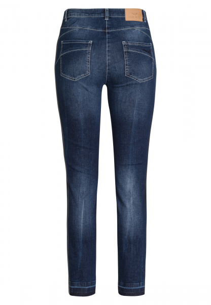 High-waisted skinny jeans in blue denim with side stripes