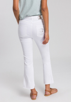 Cropped flared pants with mesh tape and metallic print