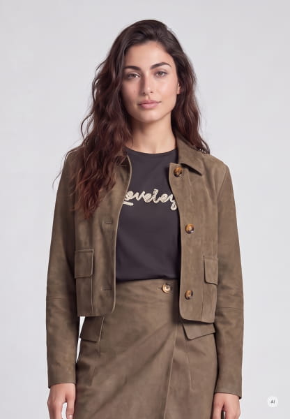 Cropped Jacke mit aufgesetzten Taschen