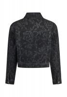 Black Denim Jeansjacke mit Rosenprint