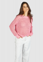 Round neck sweater with mesh structure