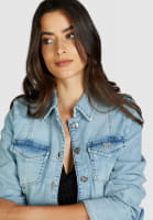 Denim jacket made from lightweight blue denim with lyocell content