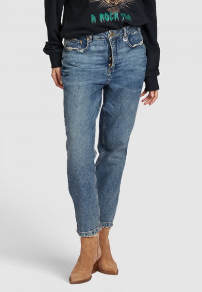 Cropped mom jeans in blue denim