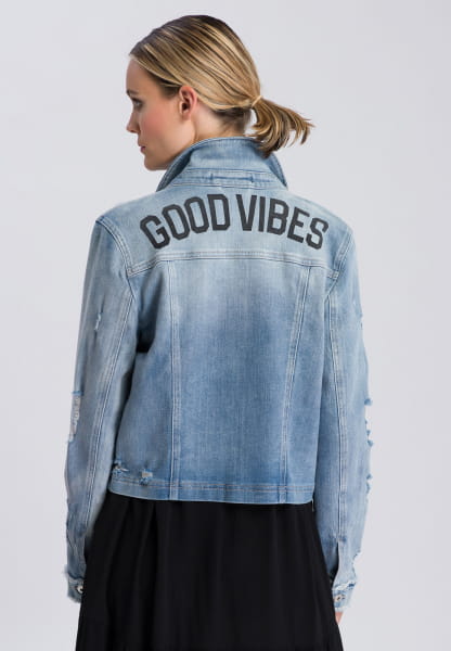 destroyed long denim jacket