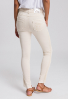 Cropped jeans with mesh tape and metallic print