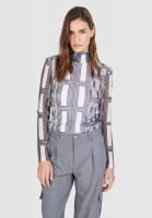 Mesh shirt with art deco print