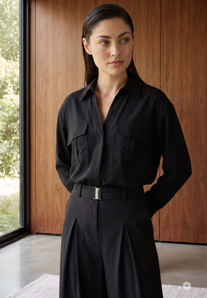 Pull-over blouse with chest pockets