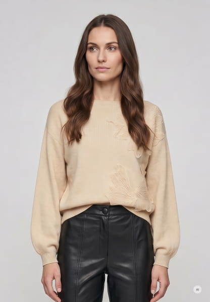 Sweater with floral applications