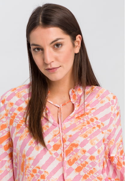 Blouse with Stand-Up Collar with Batik-print