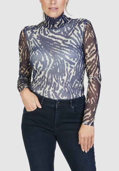 Mesh shirt with abstract tiger print