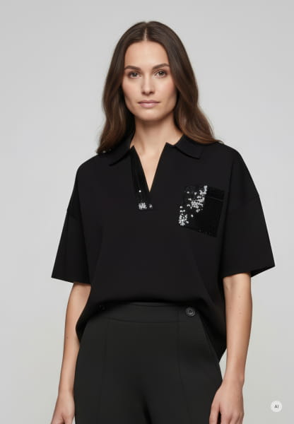 Polo sweater with sequin details