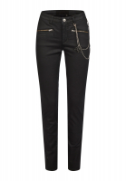 Skinny trousers with coating and detachable jewellery chain