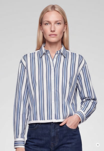 Boxy Striped Shirt with Patchwork