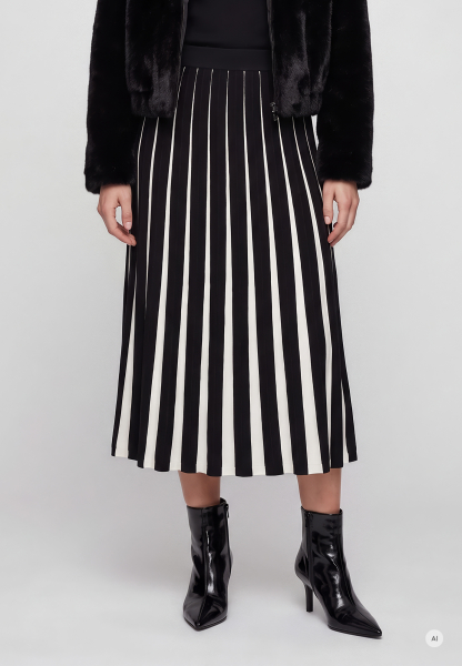 Pleated-look knit skirt