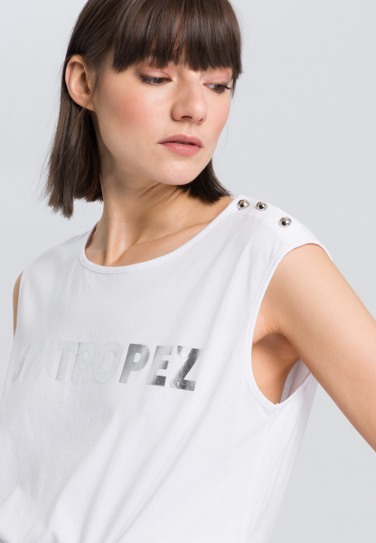 Blouse top with silver coloured lettering