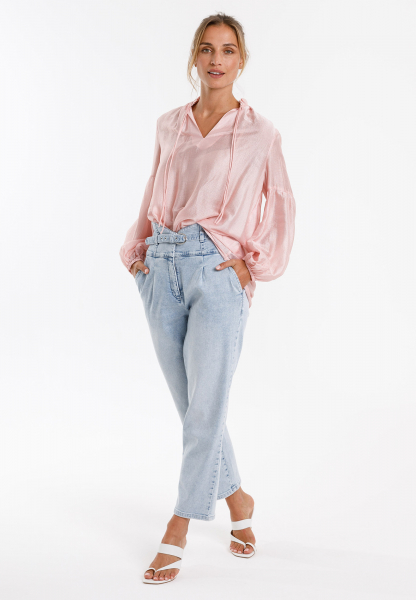 Pleated jeans with stylish corsage waistband with belt
