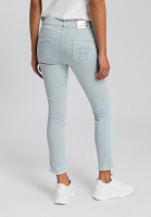 Cropped jeans with mesh tape and metallic print