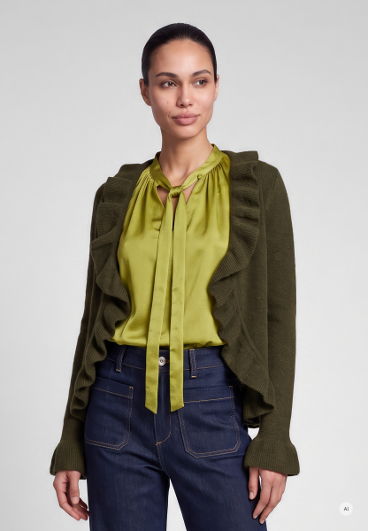 Strickjacke mit Rüschenkante