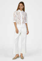 Lace blouse with poplin trim
