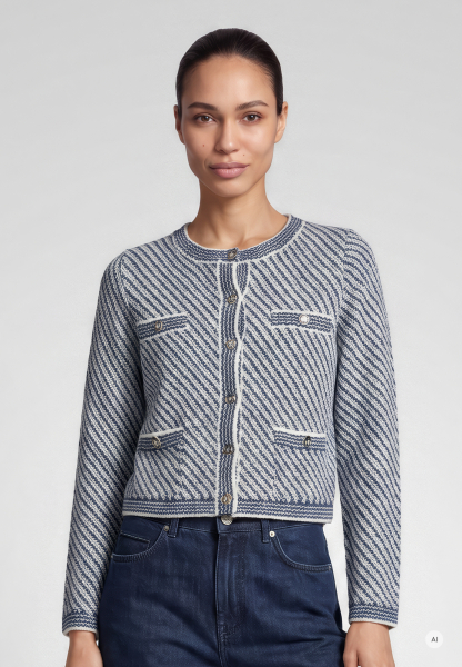 Strickjacke in zweifarbigem Diagonalmuster