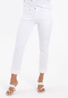 Cropped white denim with trendy turn-up hem