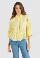 Shirt blouse with perforated embroidery