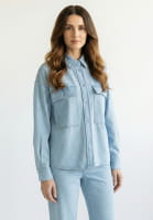 Oversized denim shirt with logo embroidery