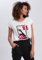 Shirtbluse mit kontrastfarbenem Motto-Print