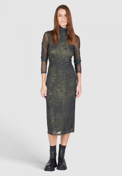 Mesh dress with abstract line print