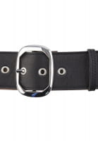 Belt with wide oval buckle in portrait format
