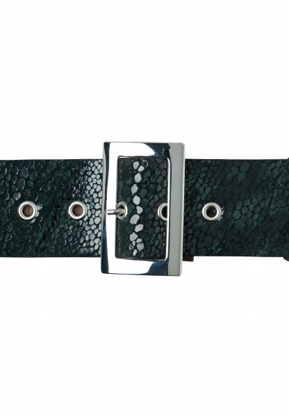 Belt with iridescent reptile print