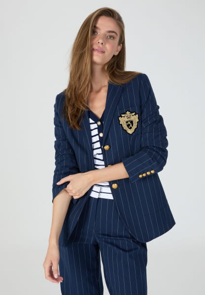 Blazer with pinstripe jersey badge