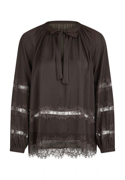 Satin blouse with lace trim