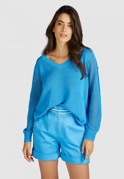 V-Ausschnitt-Pullover mit Netz-Ärmeln
