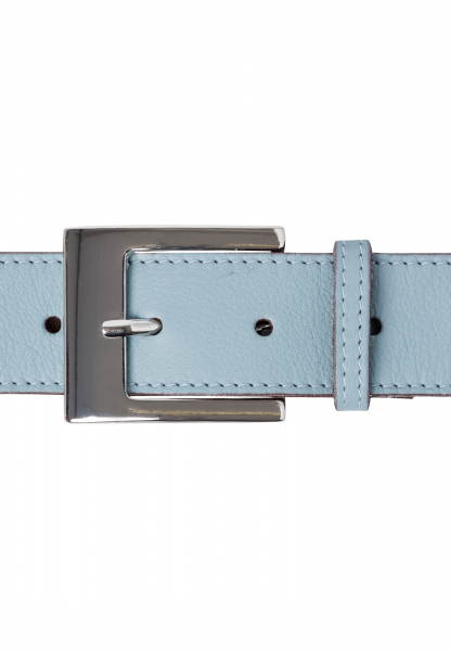 Smooth leather belt with rectangular clasp and decorative stitching