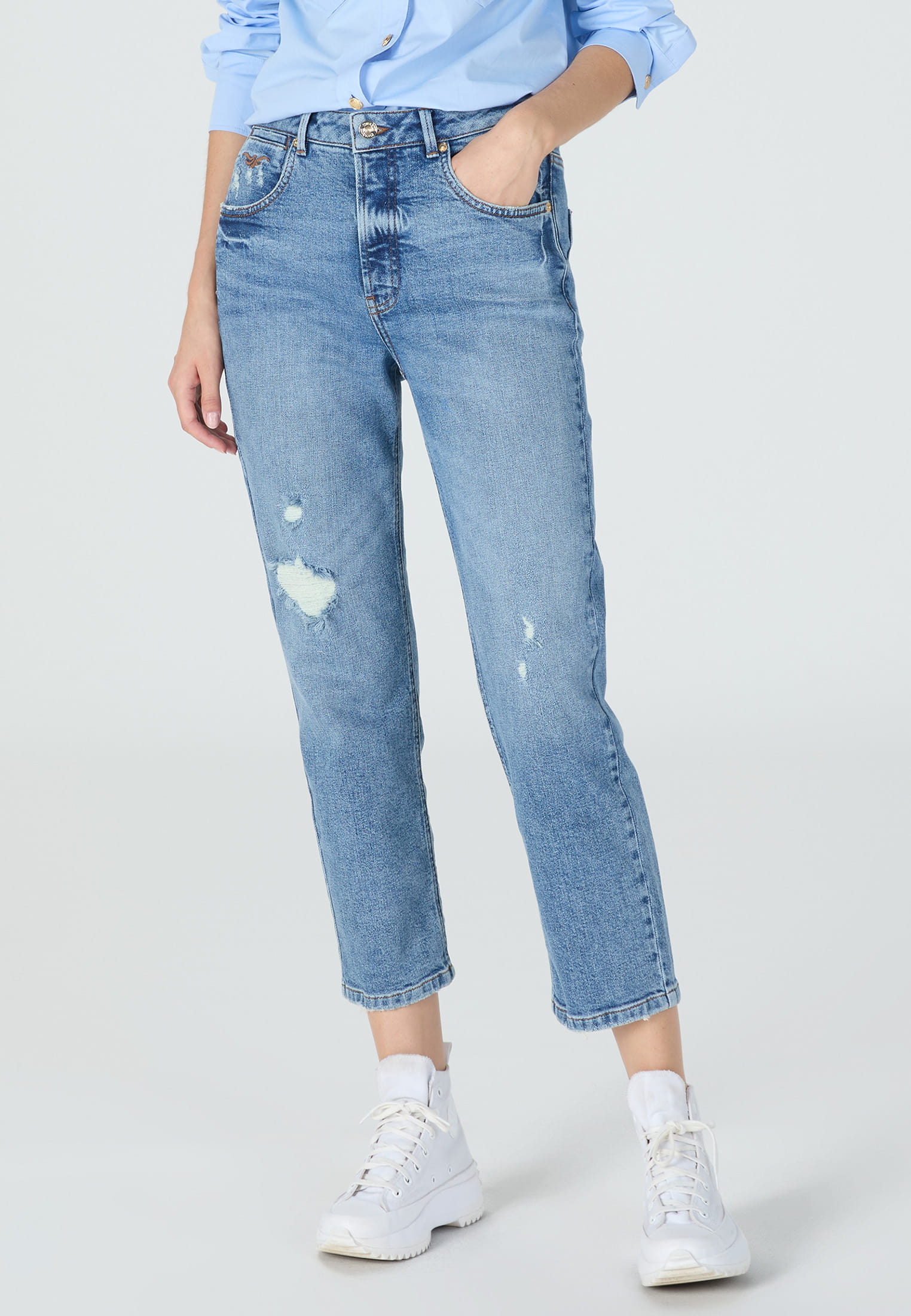 MARC AUREL Boyfriend Jeans mit Logostick und Destroys