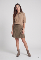 Sweater with faux leather collar