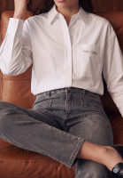 Oversized poplin shirt with decorative ribbon