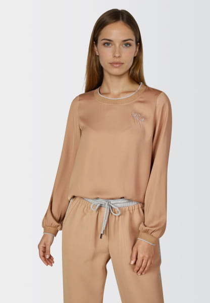 Satin top with knitted cuffs