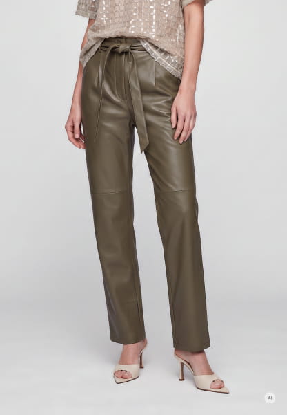 Faux leather pants with a tie belt